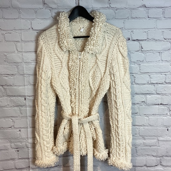 WEST OF THE MOON 100% WOOL LONG CARDIGAN SWEATER COAT WINTER WHITE SZ MED - Picture 7 of 13